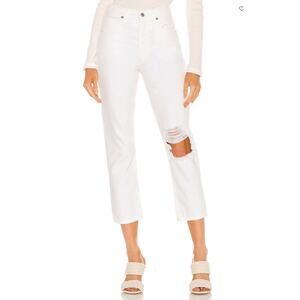 Citizens of Humanity White Straight Jeans Size 32 Ankle Busted knee $218 NEW